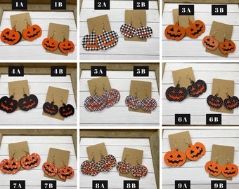 Halloween Pumpkin Faux Leather Earrings | Halloween Earrings | Faux Leather Earrings | Jack-o-lantern earrings