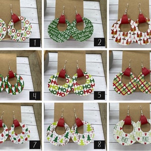 Christmas Faux Leather Earrings - Hoop Earrings | Santa Earrings | Christmas Plaid | Christmas lights earrings