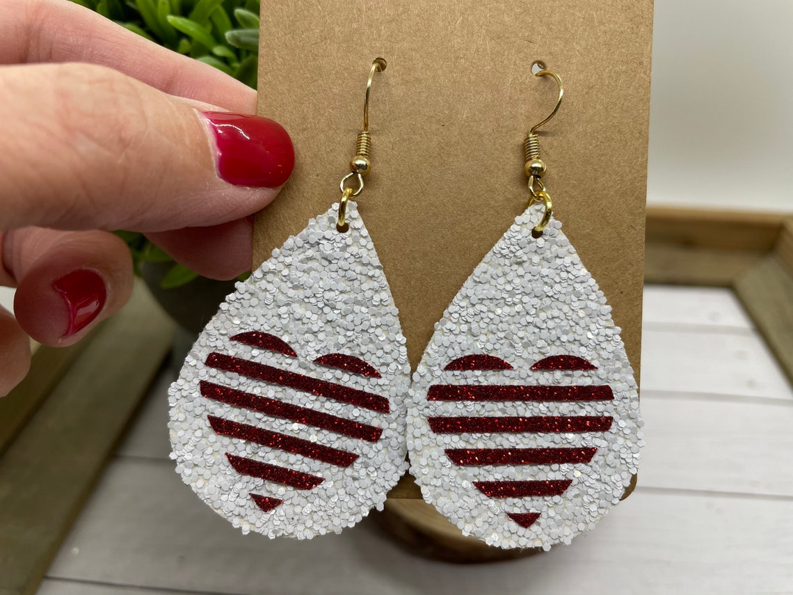Valentines Day Faux Leather Earrings Glitter Heart Earrings | Etsy