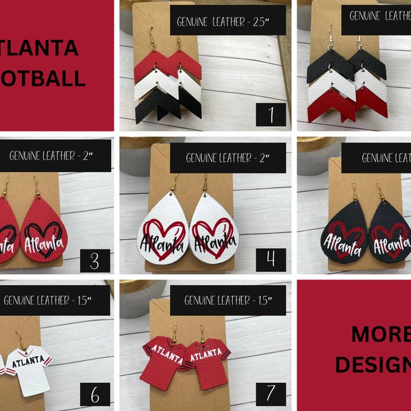 Atlanta Football Earrings | Glitter Football Earrings | Game Day Earrings | Faux Leather Atlanta Football Earrings