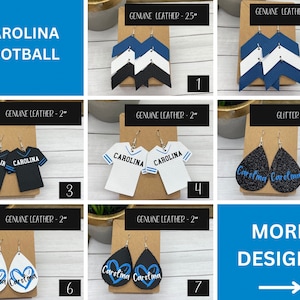 Carolina Football Earrings | Blue and Black and White Football Earrings | Game Day Earrings | Leather Team Colors Football Earrings