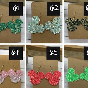 Mouse Faux Leather earrings, Mouse Ears Earrings| Chunky Glitter Earrings