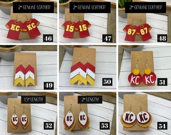 KC Chiefs earrings, Leather KC Football Earrings, Kansas City Football Earrings | Game day earrings