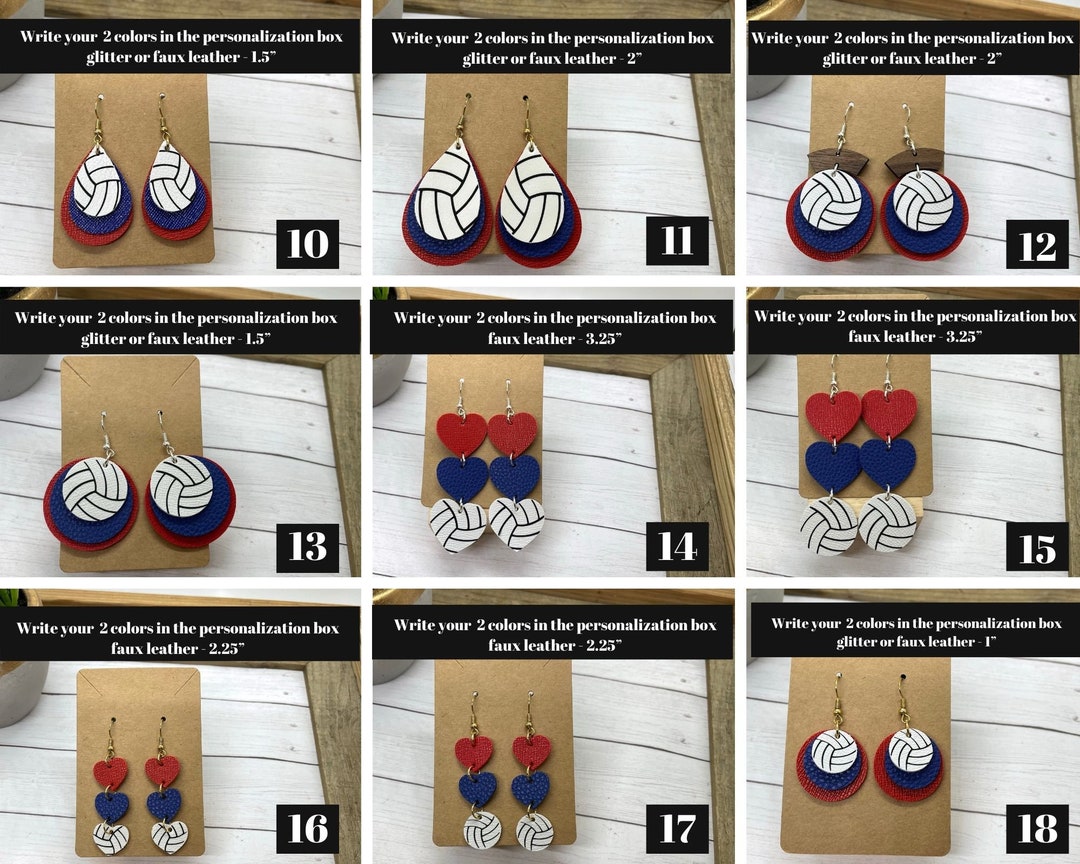 Faux Leather Volleyball Earrings Sports Earrings Add Your Team Colors Custom Earrings Volleyball