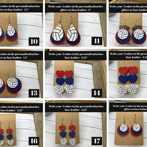 Volleyball Earrings Faux Leather Custom Team Colors Etsy