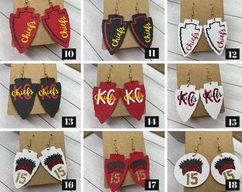 Kansas City Football Earrings | Genuine Leather Earrings | KC Football Earrings | Game Day Earrings