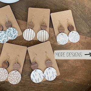 Wood Earrings with Cork and Genuine Leather | Cork Earrings | Genuine Leather On Back of Cork Earrings | Leather Earrings