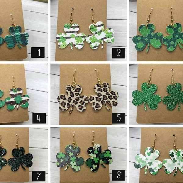 St. Patrick’s Day Earrings |  St. Patrick's Day Sparkling Shamrock Earrings, Four Leaf Clover Earrings, Green Glitter | Lucky Earrings