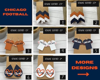 Chicago Football Earrings | Glitter Football Earrings | Game Day Earrings | Faux Leather Chicago Football Earrings