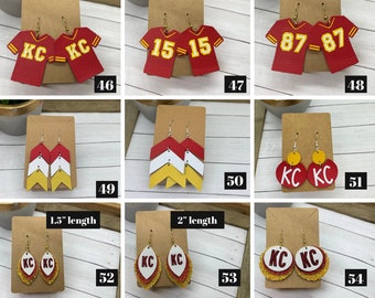 KC Chiefs earrings, Leather KC Football Earrings, Kansas City Football Earrings | Game day earrings