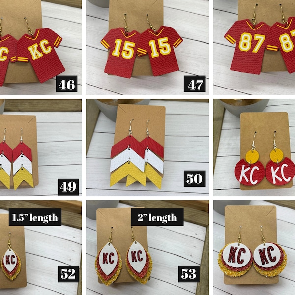 KC Chiefs earrings, Leather KC Football Earrings, Kansas City Football Earrings | Game day earrings