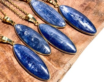 Blue Kyanite Necklace - 18K Gold Plated Chain, Crystal Jewelry