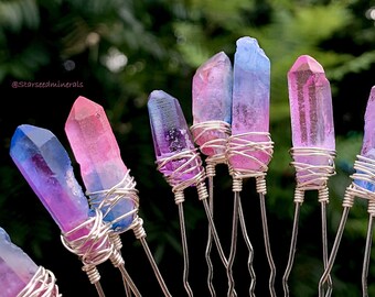 CRYSTAL HAIR PINS - Aura Crystal - Quartz - Hair Pins - Hair Accessories - Pink Hair Pin - Blue Hair Pin - Purple Hair Pin - Hair - Boho