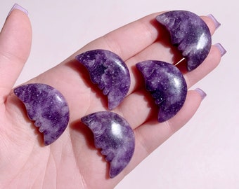 Lepidolite Crystal Moon, Lilac Purple Stone