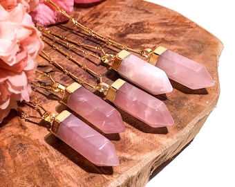 Rose Quartz Crystal Necklace - 18K Gold Plated Chain