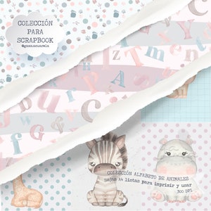 Papeles scrapbooking, colección alfabeto de animales, animales, alfabeto, abecedario, papeles digitales, acuarela, hecho a mano, descarga