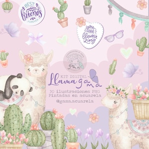 Llama, alpaca, imágenes PNG, acuarela, decoración, kit digital, imágen png, clipart, hecho a mano, descarga automática