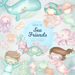 Watercolor sea clipart, summer, sea animals png, ocean, digital kit, nautical, beach, summer, printable art, watercolor clipart