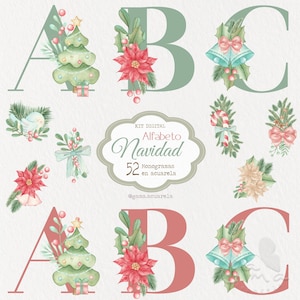 Christmas alphabet in watercolor, Christmas monograms, PNG clipart, letters, handmade, watercolor, automatic download, Christmas clipart