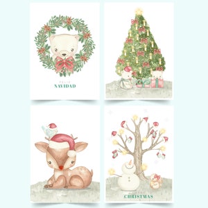 6 cartões postais, 6 etiquetas de natal, cartão de natal, boneco de neve, aquarela, download instantâneo, para impressão, feito à mão