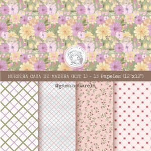 Papel digital, Nuestra casa de madera, flores, animales, bosque, cabaña, arbol, Patrones, decoupage, hecho a mano, descarga inmediata