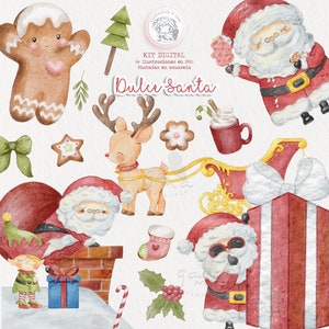 Santa, Santa Claus, christmas, sweet santa, reindeer, elf, pre-designed image, PNG, watercolor, automatic download, clipart