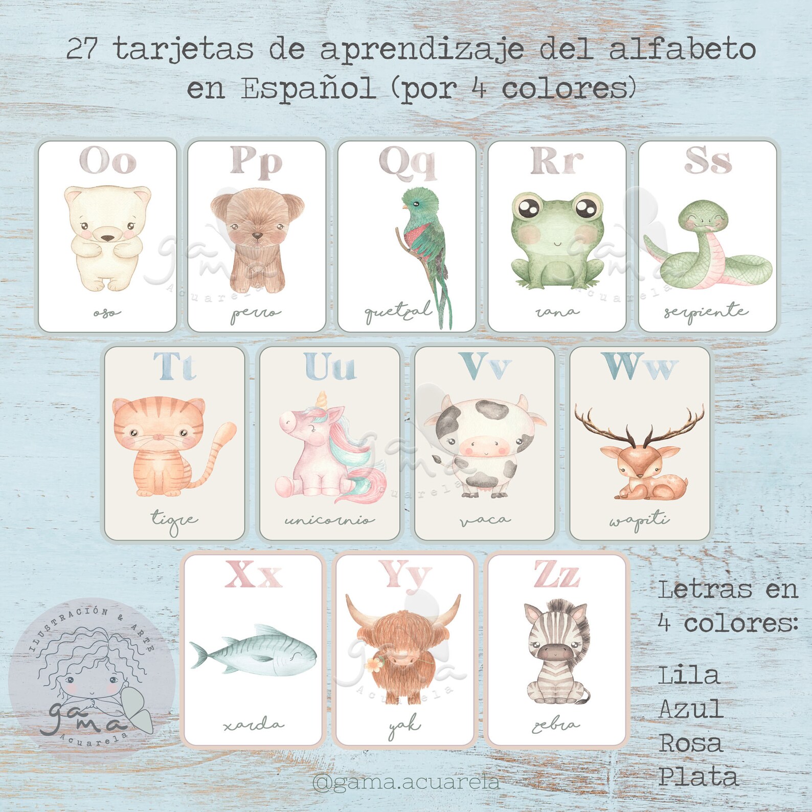 Spanish Animal Alphabet Cards In Watercolor Classroom Etsy