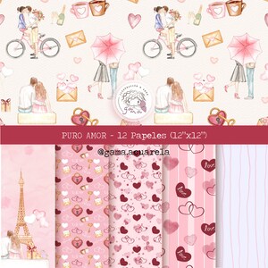 Digital paper, Love, Valentine's Day, Pure love, lovers, Paris, heart, Patterns, decoupage, handmade, immediate download