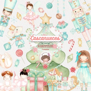 O quebra-nozes, clipart de natal, bailarinas, história de natal, feito à mão, aquarela, download automático, clipart de natal