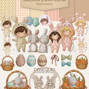 Rabbit, boy, girl, costumes, Easter bunny, spring, Easter eggs, PNG, art, graphics, kids party, digital papers