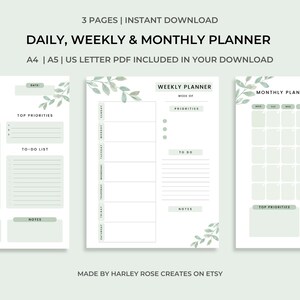 Greenery Printable Planner | Daily Planner | Weekly Planner | Monthly Planner | Printable Planner | Planner Set | Planner Inserts