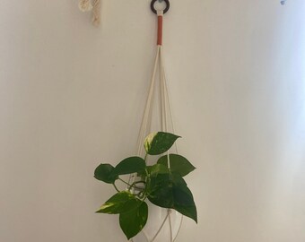 PORTE-PLANTE / Suspension pour plante avec anneau en bois et macramé