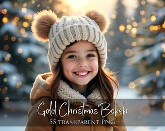 55 Gold Christmas Bokeh, Gold christmas overlays, Bokeh overlays, Christmas lights overlay, Transparent PNG + JPG