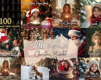 720+ Christmas Photo Overlays: Glitter, Lights, Snow Globe (PNG + JPG Digital Download)