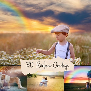 30 Realistic rainbow sky overlays, Transparent PNG