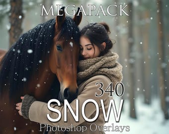 340 Snow Photo Overlays: Realistic Falling Snow, Bokeh Effects (PNG & JPG Digital Download)