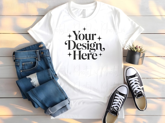 Bella Canvas 3001 Mockup, White T-shirt Photo