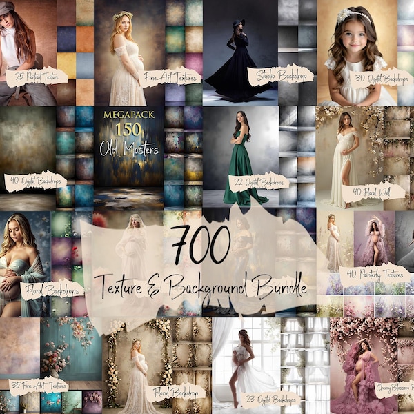700 Texture & Background Bundle | Textured wall art : Portrait Photography Photoshop Overlays
