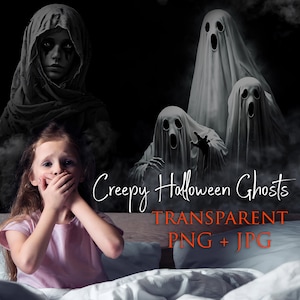 50 Creepy Halloween Ghosts Overlays, Paranormal Entities Overlays,  Ghostly Effect, Spooky Layers, Transparent PNG + JPG