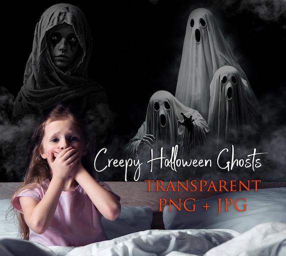50 Creepy Halloween Ghosts Overlays, Paranormal Entities Overlays,  Ghostly Effect, Spooky Layers, Transparent PNG + JPG
