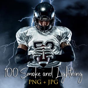 100 Smoke and Lightning Photoshop Overlays, Sports Photography Backgrounds (PNG+JPG)