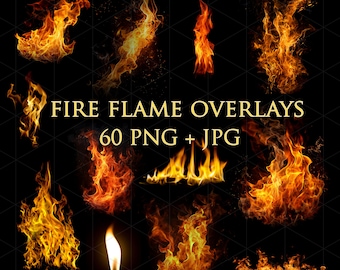60 Fire Flame Photo Overlays: PNG & JPG (Digital Download)