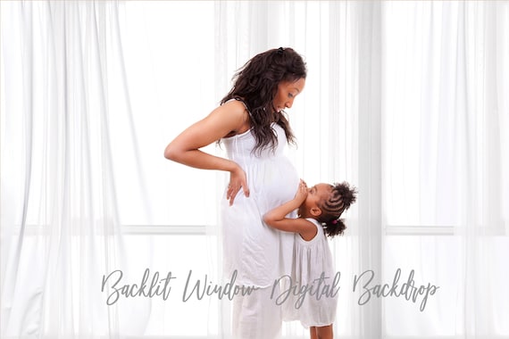 1 Backlit Window Digital Backdrop, White Curtains, Maternity Photography