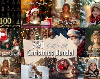 720+ Christmas Photo Overlays Bundle - Glitter, Lights, Snow Globe Effects, Transparent PNG & JPG Digital Download