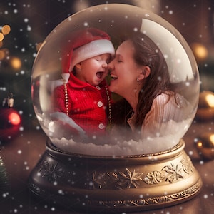 Personalised Snow Globe Glitter Photograph Frame, Family, New Baby, 2022  Photo Memories Christmas Gift, Newborn Gift, Grandparent Gift 