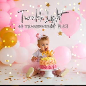 40 Twinkle Light Cake Smash, Light overlay for photoshop newborn, Twinkle light overlays, Gold lights overlay, Transparent PNG + JPG