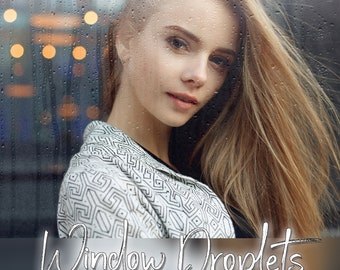 30 Window Raindrop Photo Overlays: Moody Portrait Effects (JPG Digital Download)