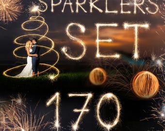 170 Bundle Wedding Sparklers Photo Overlays + Alphabet Set