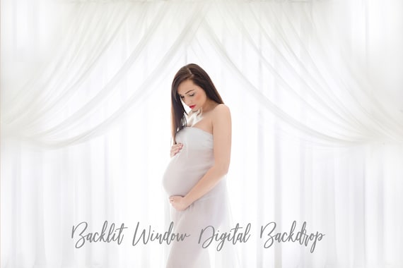 1 Backlit Window Digital Backdrop, Maternity photography, white curtain digital backdrop, jpg
