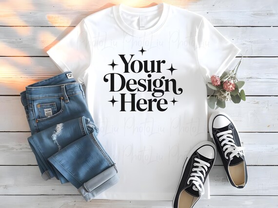 White Gildan 64000 Mockup, Gildan Softstyle Solid Shirt Mock